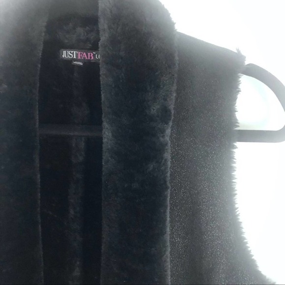 Just Fab Faux Shearling Waterfall Black Vest Sz L - Picture 3 of 12